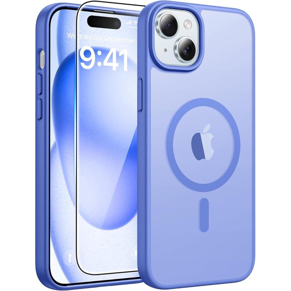 imageFNTCASE for iPhone 17 Case Compatible with Magsafe Translucent Matte Cases with Full Camera Protection Screen Protector Military Grade Shockproof Protective Phone Cover Light PurpleUltramarine