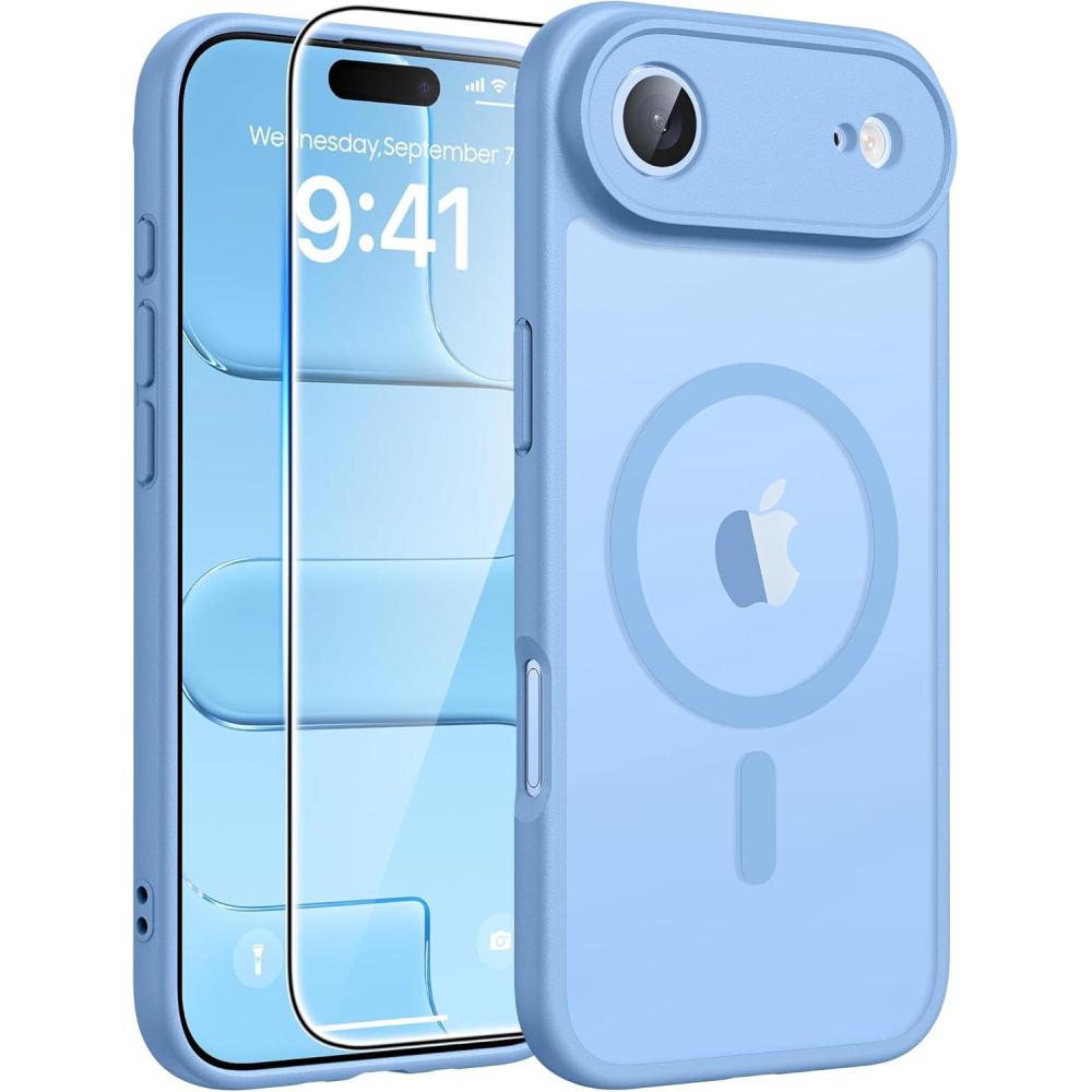 imageFNTCASE for iPhone 17 Case Compatible with Magsafe Translucent Matte Cases with Full Camera Protection Screen Protector Military Grade Shockproof Protective Phone Cover Light PurpleLight Blue
