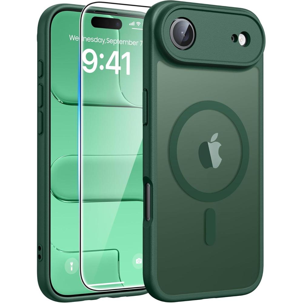 imageFNTCASE for iPhone 17 Case Compatible with Magsafe Translucent Matte Cases with Full Camera Protection Screen Protector Military Grade Shockproof Protective Phone Cover Light PurpleGreen