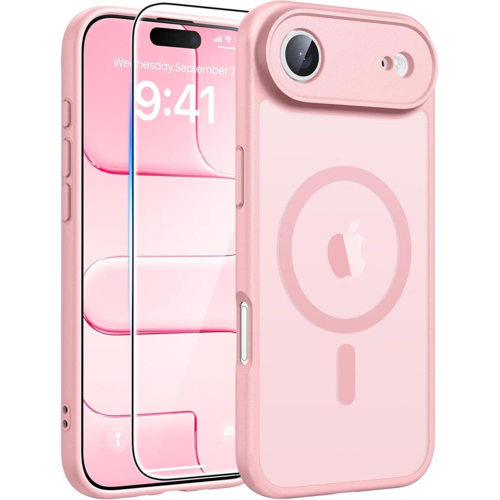 imageFNTCASE for iPhone 17 Case Compatible with Magsafe Translucent Matte Cases with Full Camera Protection Screen Protector Military Grade Shockproof Protective Phone Cover Light PurpleLight Pink