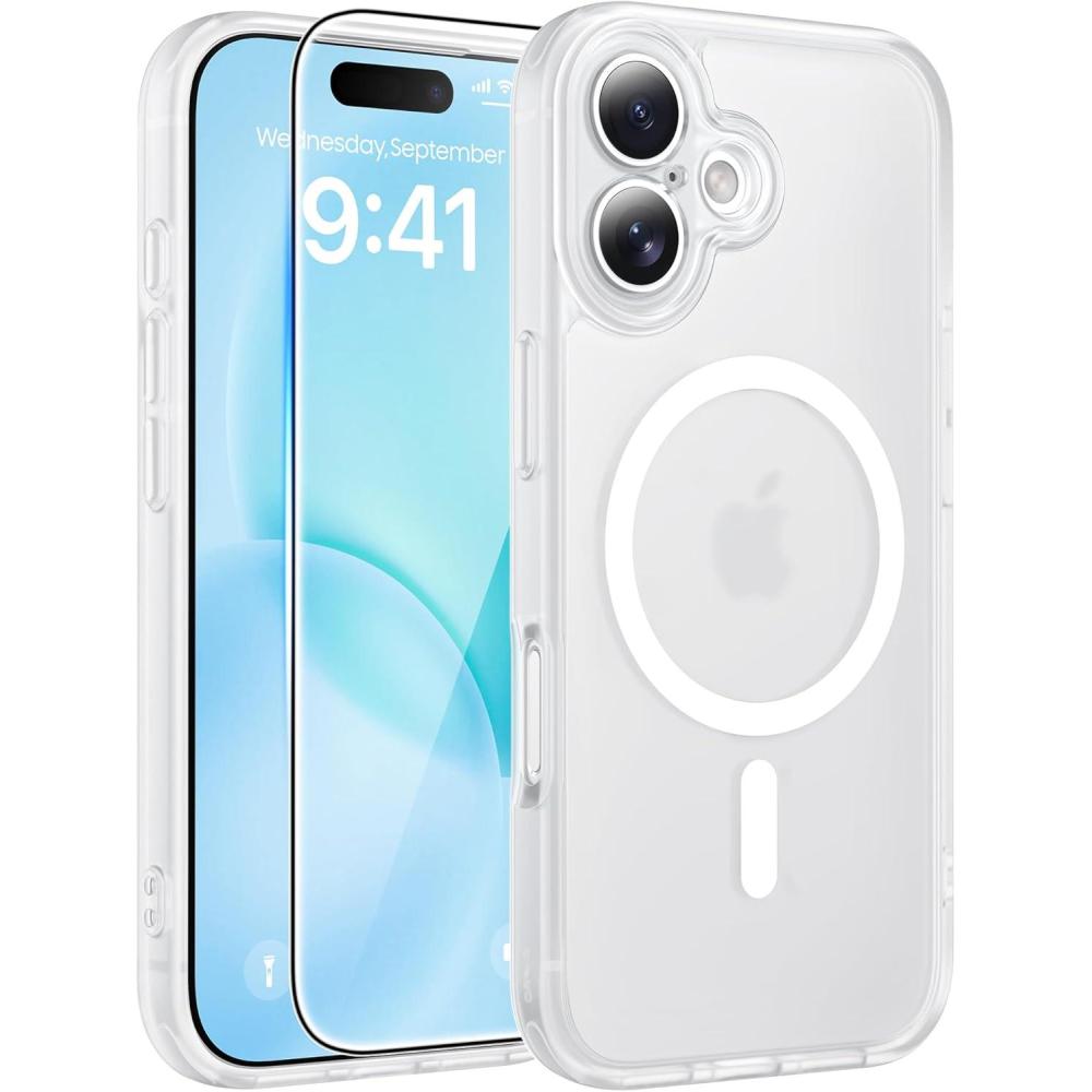 imageFNTCASE for iPhone 17 Case Compatible with Magsafe Translucent Matte Cases with Full Camera Protection Screen Protector Military Grade Shockproof Protective Phone Cover Light PurpleWhite