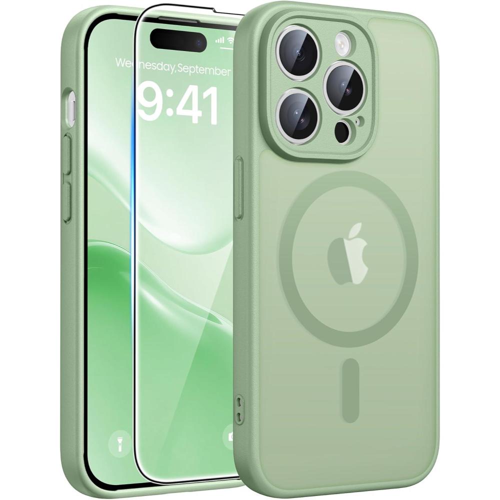 imageFNTCASE for iPhone 17 Case Compatible with Magsafe Translucent Matte Cases with Full Camera Protection Screen Protector Military Grade Shockproof Protective Phone Cover Light PurpleLight Moss
