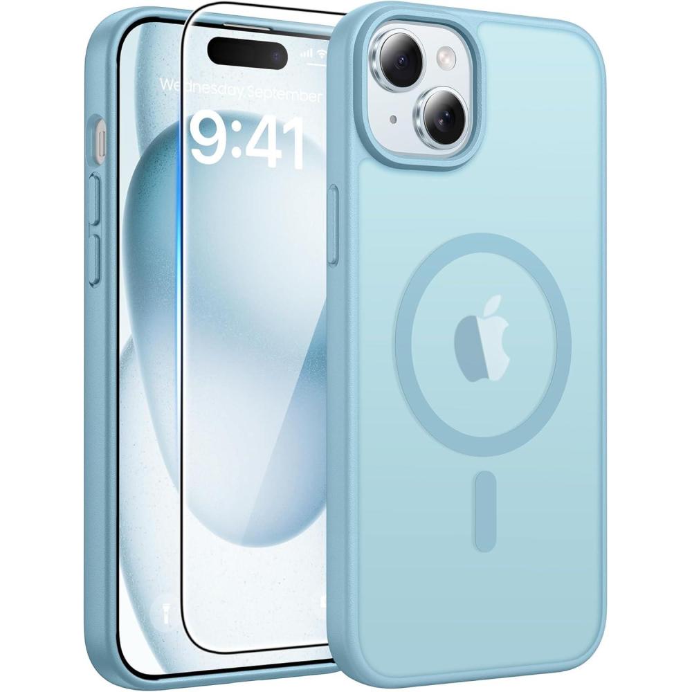 imageFNTCASE for iPhone 17 Case Compatible with Magsafe Translucent Matte Cases with Full Camera Protection Screen Protector Military Grade Shockproof Protective Phone Cover Light PurpleTeal