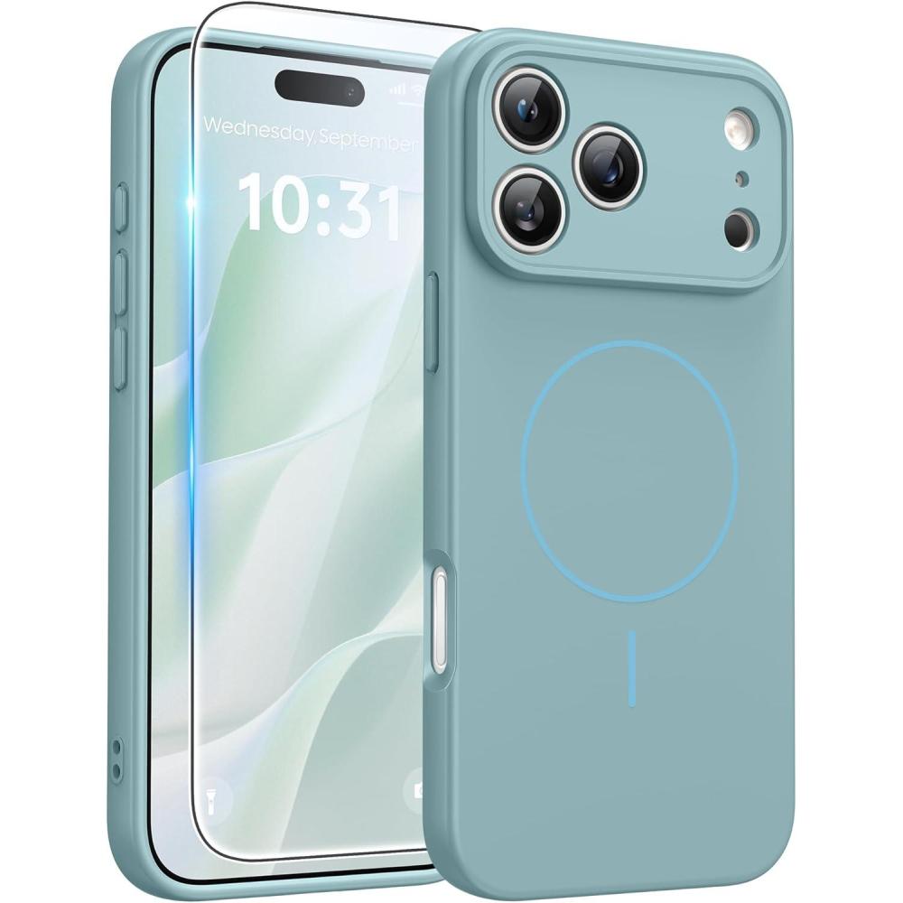 imageFNTCASE for iPhone 17 Case Compatible with Magsafe Translucent Matte Cases with Full Camera Protection Screen Protector Military Grade Shockproof Protective Phone Cover Light PurpleFull Blue