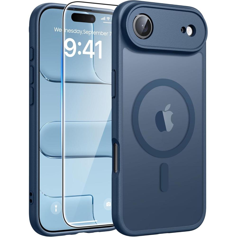 imageFNTCASE for iPhone 17 Case Compatible with Magsafe Translucent Matte Cases with Full Camera Protection Screen Protector Military Grade Shockproof Protective Phone Cover Light PurpleBlue