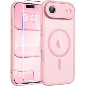 FNTCASE for iPhone 17 Case: [Compatible with Magsafe] Translucent Matte Cases with [Full Camera Protection] [Screen Protector] Military Grade Shockproof Protective Phone Cover – Light Purple(Light Pink)