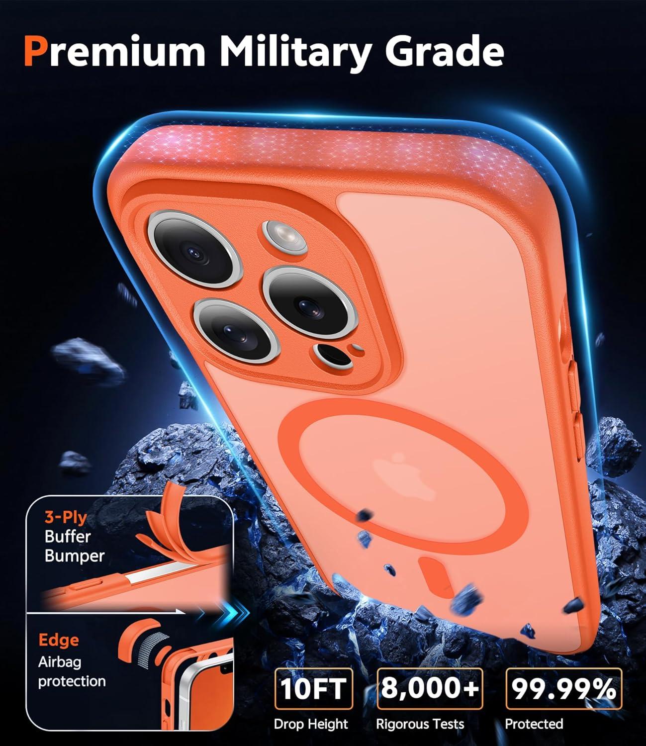 imageFNTCASE for iPhone 13 ProMax Case Matte Magnetic Phone Cases Compatible with Magsafe Slim Anti Yellowing Military Grade Drop Protection Rugged Protective Translucent Cell Cover COrange