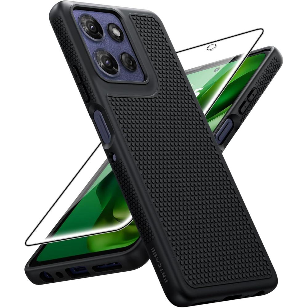 imageFNTCASE for Moto GPower 2026 Case Motorola Moto G Power 2025 Case Military Grade Drop Protection 14ft Drop Tested Screen Protector Included AntiSlip Textured TPU Shockproof Phone Cover BlackBlack