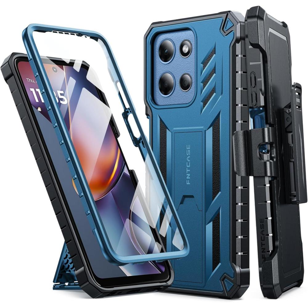 imageFNTCASE for MotoG 20262025 Case for Motorola Moto G Play 2026 5G Military Grade Cell Phone Cover with Kickstand ampamp Belt Clip Holster Matte Textured Rugged Shockproof Protector BlueBlue