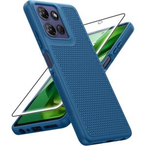 FNTCASE for Moto G-Power 2026 Case: Motorola Moto G Power 2025 Case Military Grade Drop Protection, 14ft Drop Tested, Screen Protector Included, Anti-Slip Textured, TPU Shockproof Phone Cover (Black)(Blue)