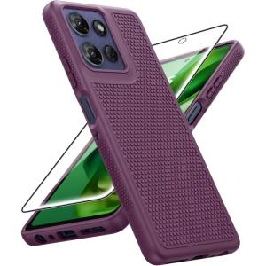 FNTCASE for Moto G-Power 2026 Case: Motorola Moto G Power 2025 Case Military Grade Drop Protection, 14ft Drop Tested, Screen Protector Included, Anti-Slip Textured, TPU Shockproof Phone Cover (Black)(Burgundy)