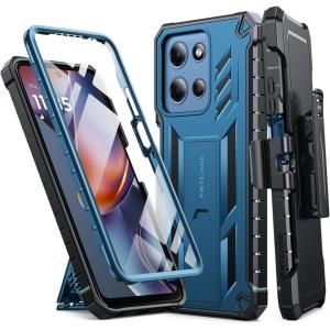 FNTCASE for Moto-G 2026/2025 Case: for Motorola Moto G Play 2026 5G Military Grade Cell Phone Cover with Kickstand & Belt Clip Holster Matte Textured Rugged Shockproof Protector Blue(Blue)