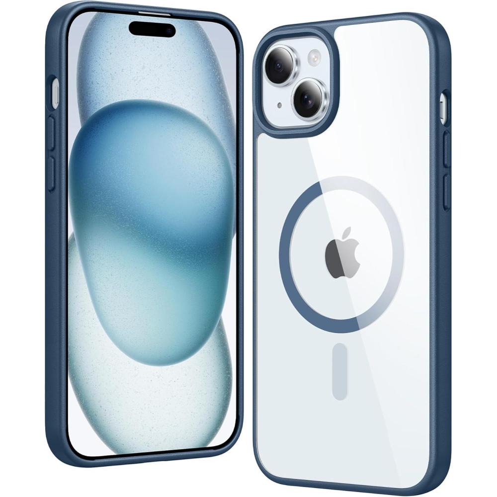 imageFNTCASE for iPhone 15 Plus Case Clear Magnetic Phone Cases Compatible with Magsafe Slim Anti Yellowing Military Grade Drop Protection Rugged Protective Transparent Cell Phone Cover CA PinkBBlue