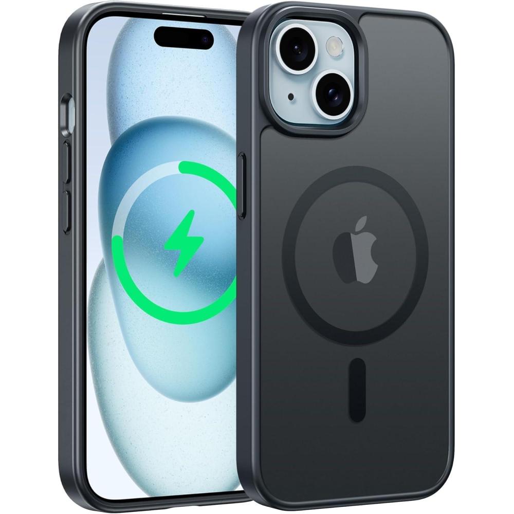 imageFNTCASE for iPhone 15 Plus Case Clear Magnetic Phone Cases Compatible with Magsafe Slim Anti Yellowing Military Grade Drop Protection Rugged Protective Transparent Cell Phone Cover CA PinkDBlack Magnet