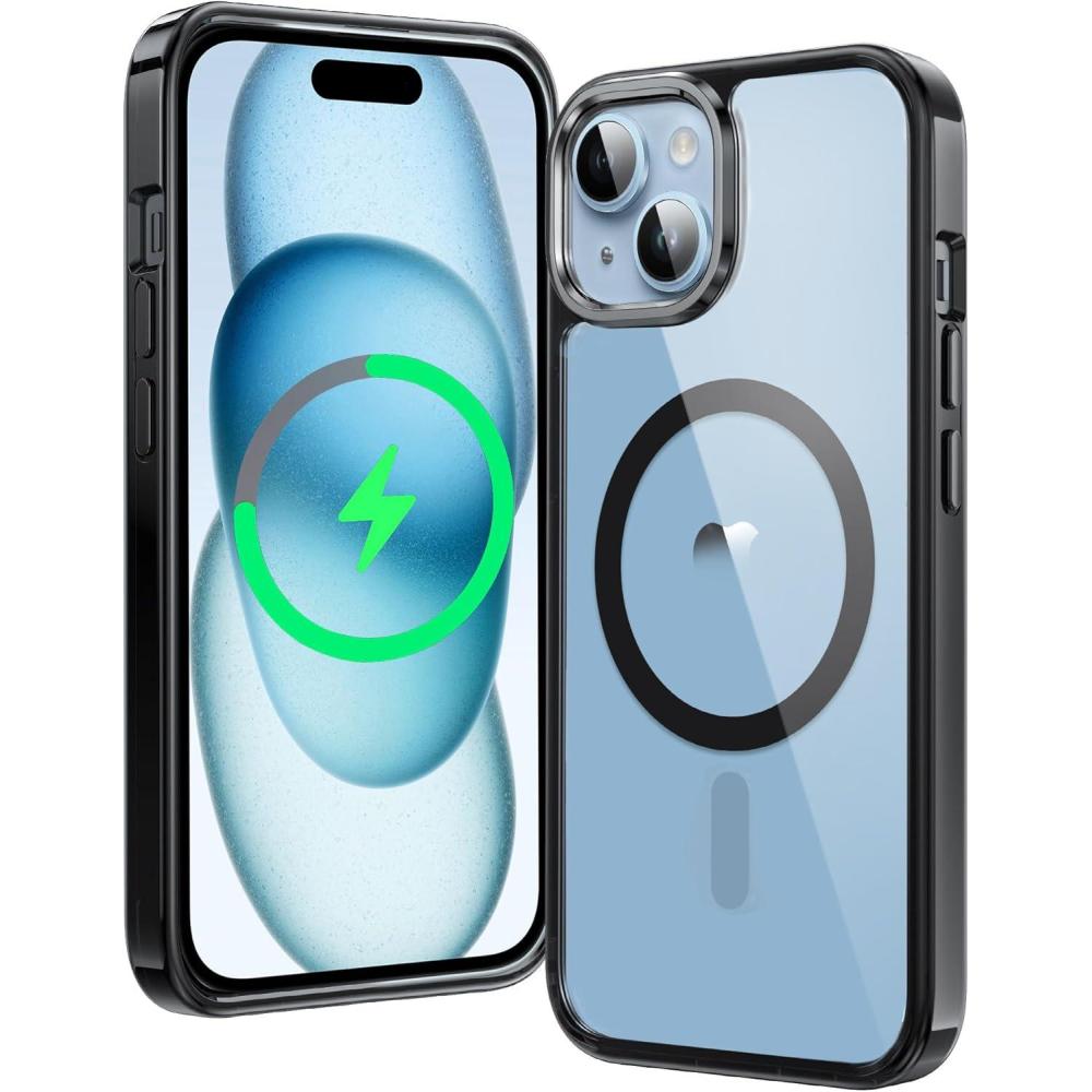 imageFNTCASE for iPhone 15 Plus Case Clear Magnetic Phone Cases Compatible with Magsafe Slim Anti Yellowing Military Grade Drop Protection Rugged Protective Transparent Cell Phone Cover CA PinkBBlack
