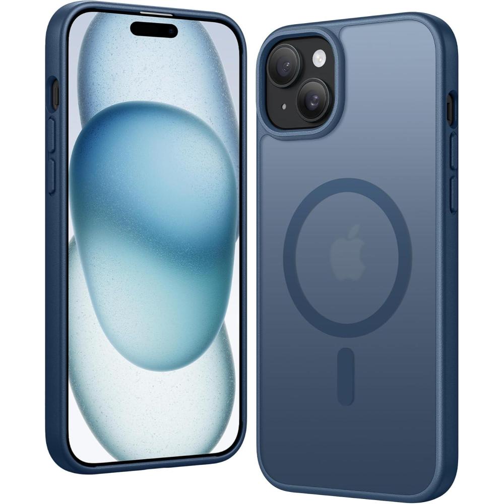 imageFNTCASE for iPhone 15 Plus Case Clear Magnetic Phone Cases Compatible with Magsafe Slim Anti Yellowing Military Grade Drop Protection Rugged Protective Transparent Cell Phone Cover CA PinkCBlue