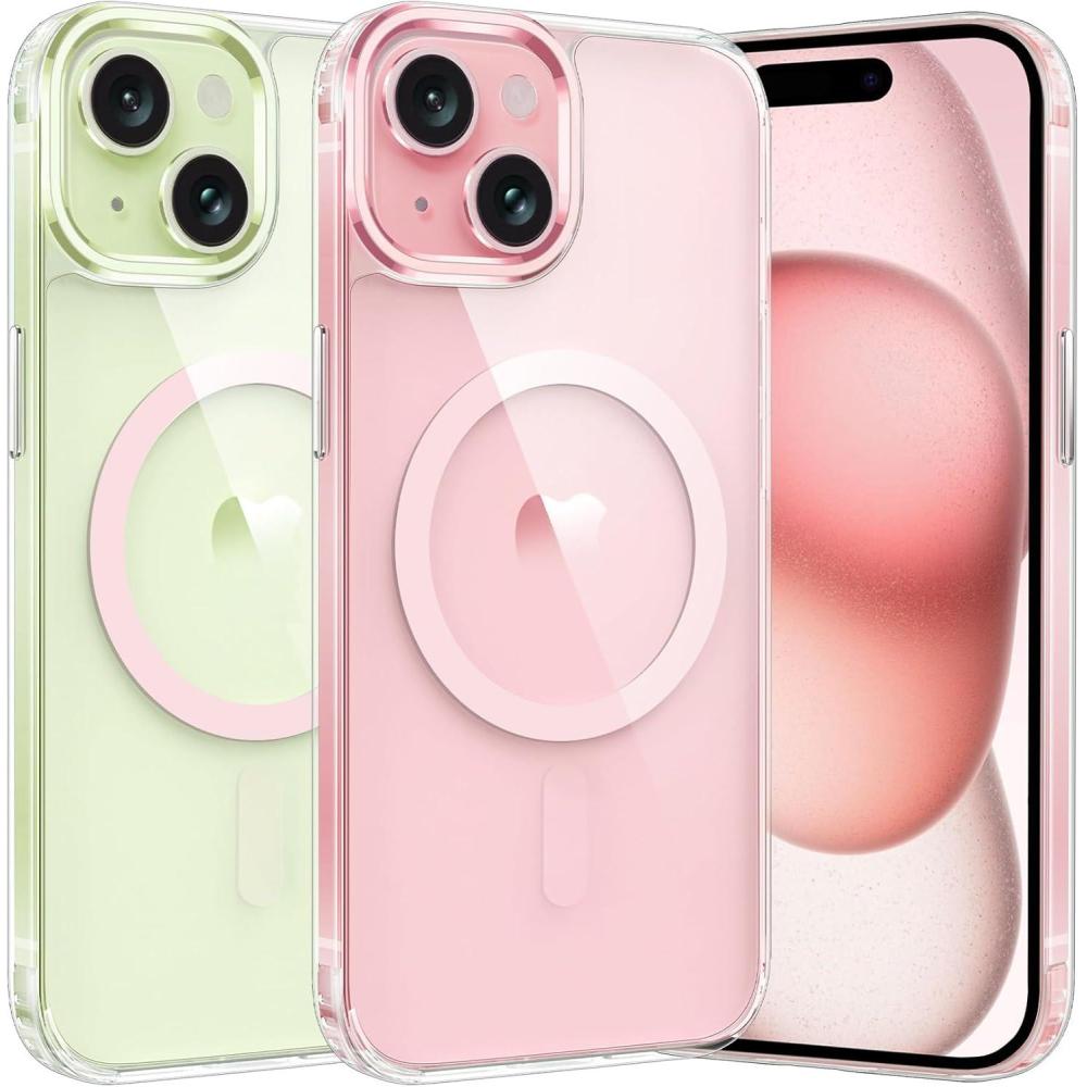 imageFNTCASE for iPhone 15 Plus Case Clear Magnetic Phone Cases Compatible with Magsafe Slim Anti Yellowing Military Grade Drop Protection Rugged Protective Transparent Cell Phone Cover CA PinkCA Pink