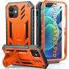 FNTCASE for iPhone 12 Phone Case: for iPhone 12 Pro Phone Case Military Grade Drop Proof Rugged Protective Cover with Kickstand | Matte Textured Shockproof TPU Hybrid Bumper Cases 6.1 inch – Black(Orange)