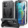 FNTCASE for iPhone 12 Phone Case: for iPhone 12 Pro Phone Case Military Grade Drop Proof Rugged Protective Cover with Kickstand | Matte Textured Shockproof TPU Hybrid Bumper Cases 6.1 inch – Black(Black)