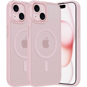 FNTCASE for iPhone 15 Plus Case: Clear Magnetic Phone Cases Compatible with Magsafe Slim Anti Yellowing Military Grade Drop Protection Rugged Protective Transparent Cell Phone Cover (C-A Pink)(C-Pink)