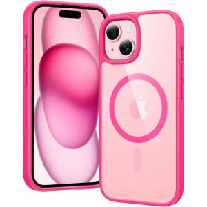 FNTCASE for iPhone 15 Plus Case: Clear Magnetic Phone Cases Compatible with Magsafe Slim Anti Yellowing Military Grade Drop Protection Rugged Protective Transparent Cell Phone Cover (C-A Pink)(B-Hot Pink Magnetic)