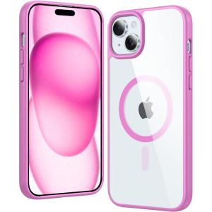 FNTCASE for iPhone 15 Plus Case: Clear Magnetic Phone Cases Compatible with Magsafe Slim Anti Yellowing Military Grade Drop Protection Rugged Protective Transparent Cell Phone Cover (C-A Pink)(B-Pink)