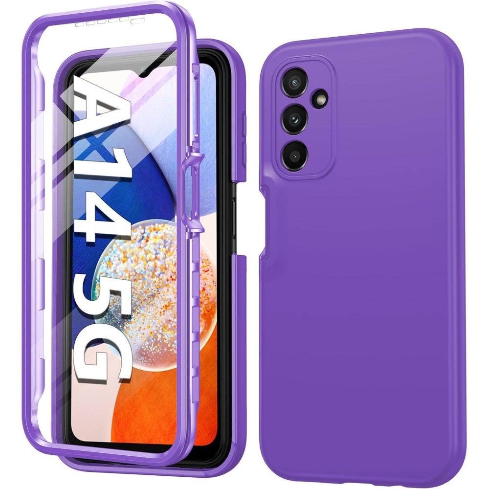 imageFNTCASE for Galaxy A16 5G Phone Case with Builtin Screen Protector Protective Silicone Rugged Shockproof Phone Cover  Full Protection Dual Layer Samsung A 16 Cases  BlackNavy Purple