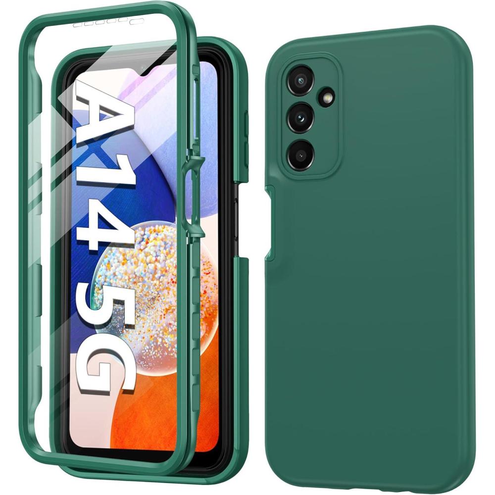 imageFNTCASE for Galaxy A16 5G Phone Case with Builtin Screen Protector Protective Silicone Rugged Shockproof Phone Cover  Full Protection Dual Layer Samsung A 16 Cases  BlackPine Green