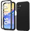 FNTCASE for Galaxy A16 5G Phone Case: [with Built-in Screen Protector] Protective Silicone Rugged Shockproof Phone Cover | Full Protection Dual Layer Samsung A 16 Cases – Black(Plain Black)