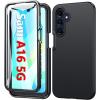 FNTCASE for Galaxy A16 5G Phone Case: [with Built-in Screen Protector] Protective Silicone Rugged Shockproof Phone Cover | Full Protection Dual Layer Samsung A 16 Cases – Black(Plain Black)