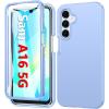 FNTCASE for Galaxy A16 5G Phone Case: [with Built-in Screen Protector] Protective Silicone Rugged Shockproof Phone Cover | Full Protection Dual Layer Samsung A 16 Cases – Black(Periwinkle Blue)
