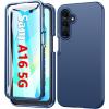 FNTCASE for Galaxy A16 5G Phone Case: [with Built-in Screen Protector] Protective Silicone Rugged Shockproof Phone Cover | Full Protection Dual Layer Samsung A 16 Cases – Black(Navy Blue)