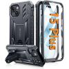 FNTCASE for iPhone 15 Plus Case: for iPhone 14 Plus Case Military Grade Rugged Cell Phone Cover with Kickstand | Shockproof TPU Protection Bumper Matte Textured Design 6.7 inch (Black)(Black)