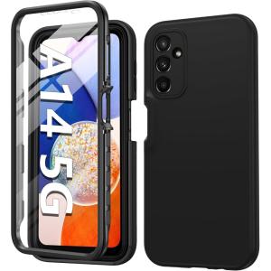 FNTCASE for Galaxy A16 5G Phone Case: [with Built-in Screen Protector] Protective Silicone Rugged Shockproof Phone Cover | Full Protection Dual Layer Samsung A 16 Cases – Black(Plain Black)