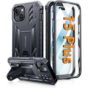 FNTCASE for iPhone 15 Plus Case: for iPhone 14 Plus Case Military Grade Rugged Cell Phone Cover with Kickstand | Shockproof TPU Protection Bumper Matte Textured Design 6.7 inch (Black)(Black)