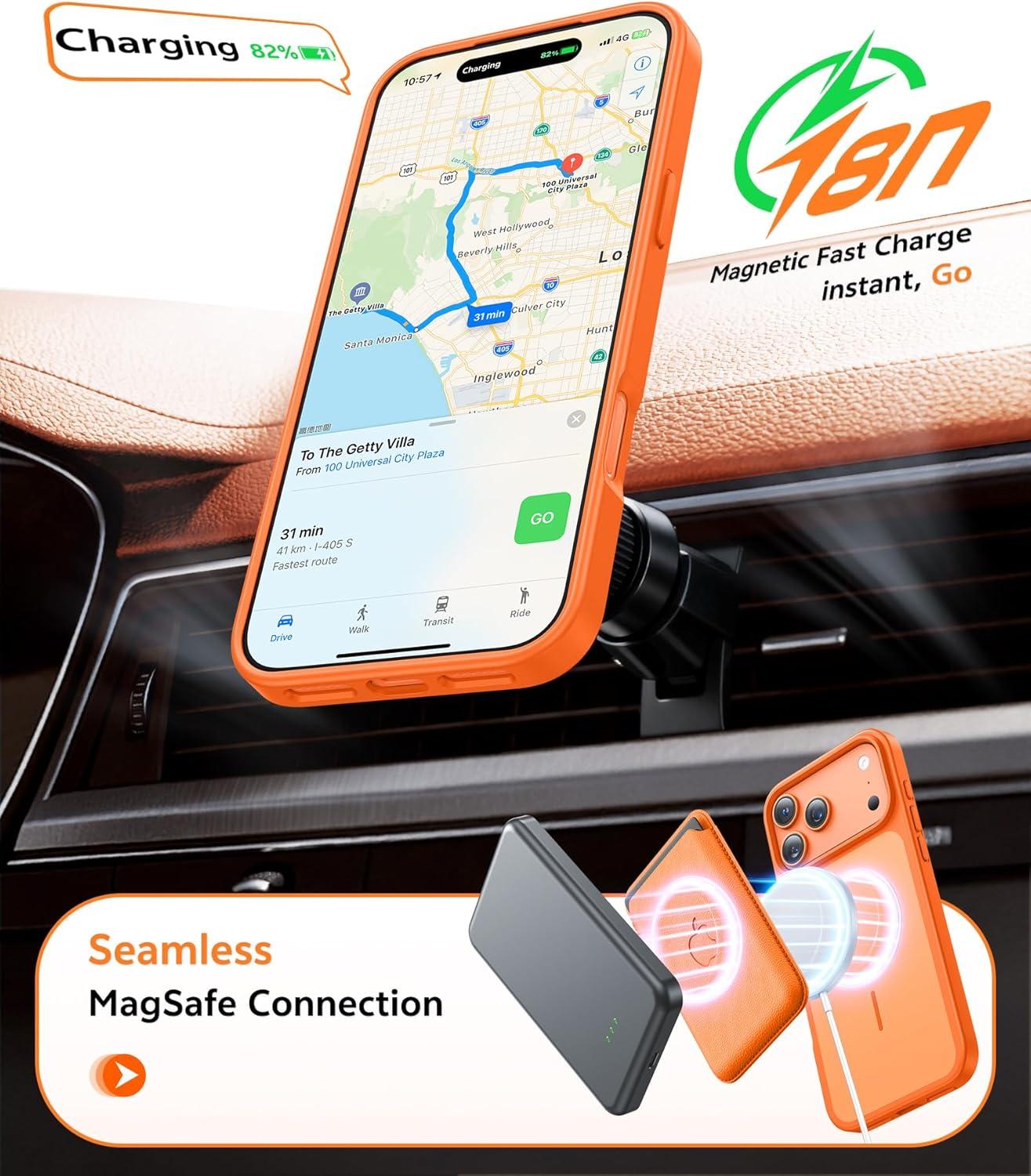 imageFNTCASE for iPhone 17 Pro Max Case Silver Compatible with Magsafe Magnetic Phone Cover with Screen Protector Military Grade Shockproof Protective DualTone Design for 17 ProMax 69 inchCosmic Orange
