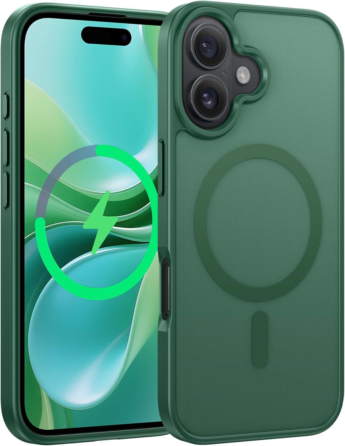 imageFNTCASE for iPhone 17 Pro Max Case Silver Compatible with Magsafe Magnetic Phone Cover with Screen Protector Military Grade Shockproof Protective DualTone Design for 17 ProMax 69 inchGreen