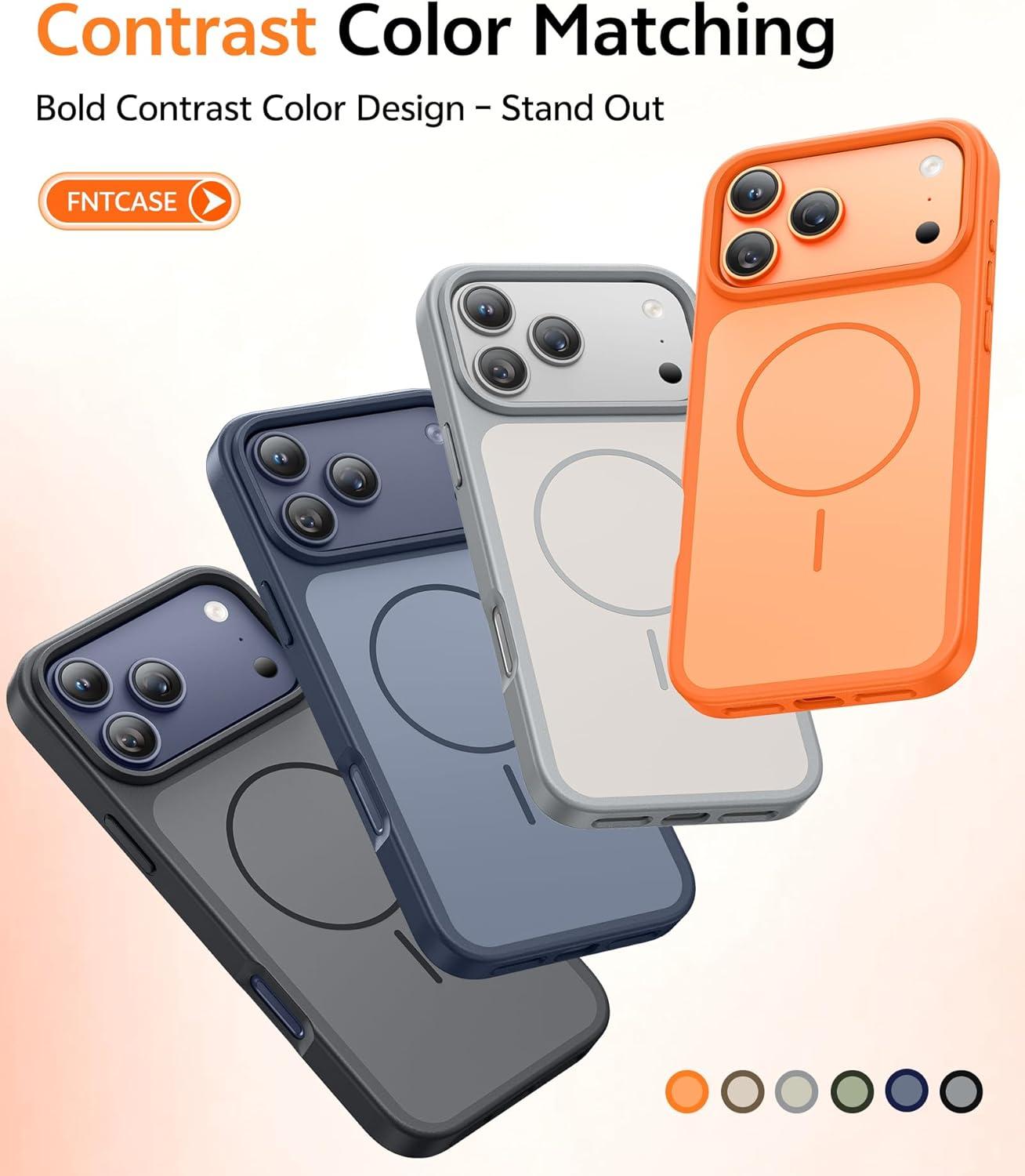imageFNTCASE for iPhone 17 Pro Max Case Silver Compatible with Magsafe Magnetic Phone Cover with Screen Protector Military Grade Shockproof Protective DualTone Design for 17 ProMax 69 inchCosmic Orange