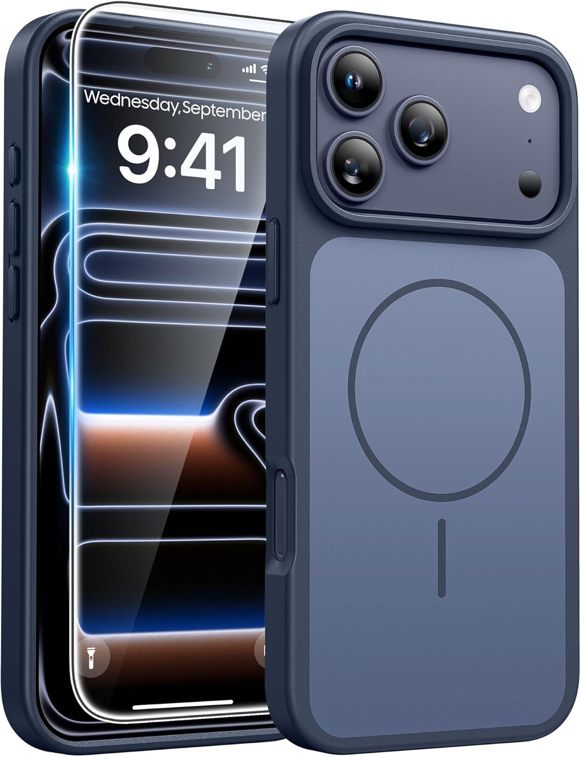 imageFNTCASE for iPhone 17 Pro Max Case Silver Compatible with Magsafe Magnetic Phone Cover with Screen Protector Military Grade Shockproof Protective DualTone Design for 17 ProMax 69 inchDeep Blue