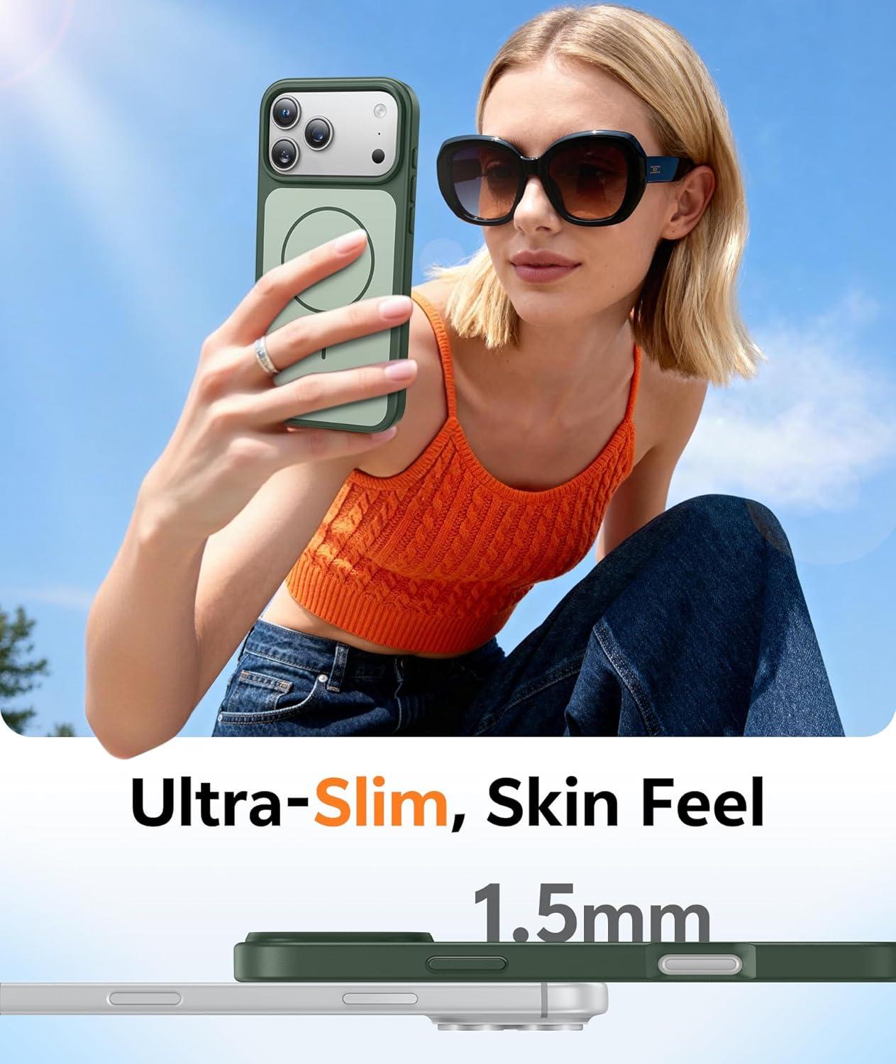 imageFNTCASE for iPhone 17 Pro Max Case Silver Compatible with Magsafe Magnetic Phone Cover with Screen Protector Military Grade Shockproof Protective DualTone Design for 17 ProMax 69 inchGreen