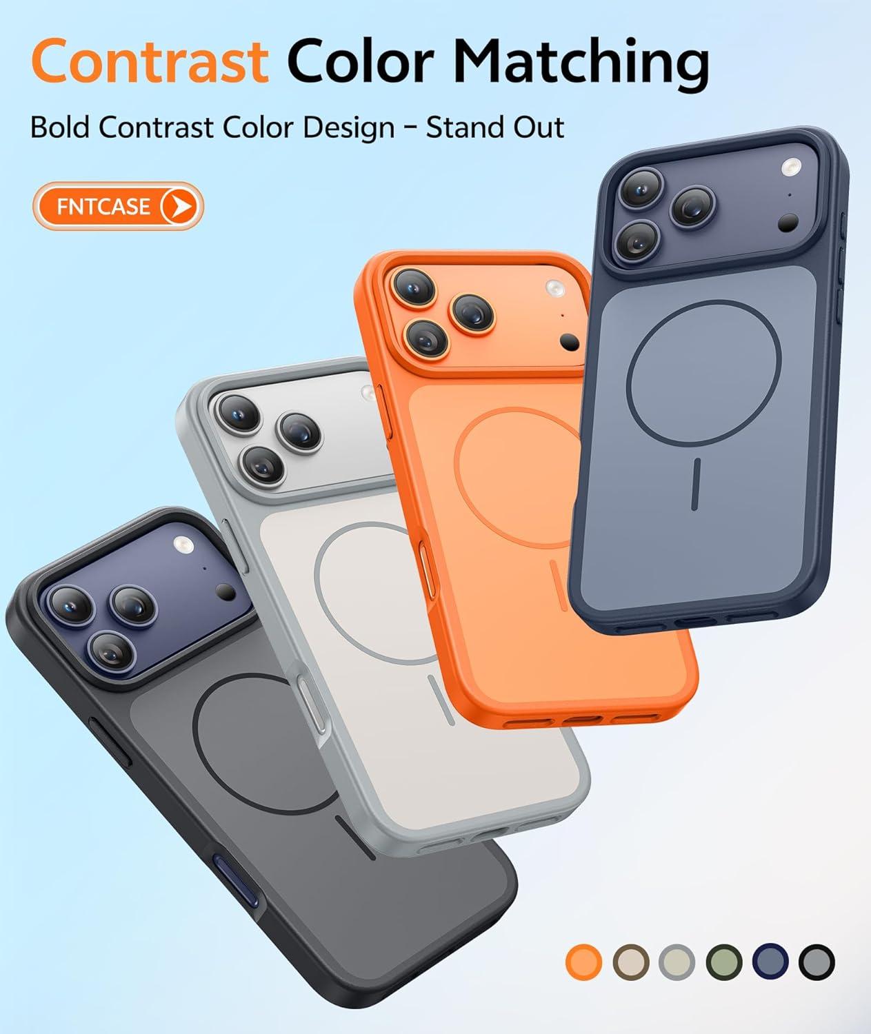 imageFNTCASE for iPhone 17 Pro Max Case Silver Compatible with Magsafe Magnetic Phone Cover with Screen Protector Military Grade Shockproof Protective DualTone Design for 17 ProMax 69 inchSilver