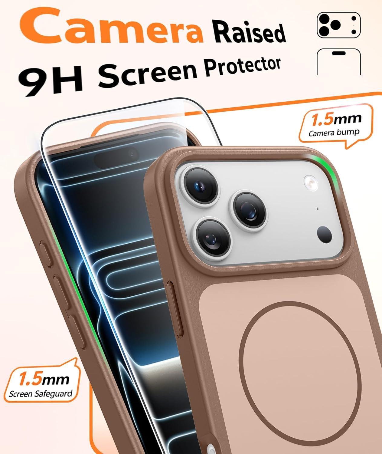 imageFNTCASE for iPhone 17 Pro Max Case Silver Compatible with Magsafe Magnetic Phone Cover with Screen Protector Military Grade Shockproof Protective DualTone Design for 17 ProMax 69 inchBrown