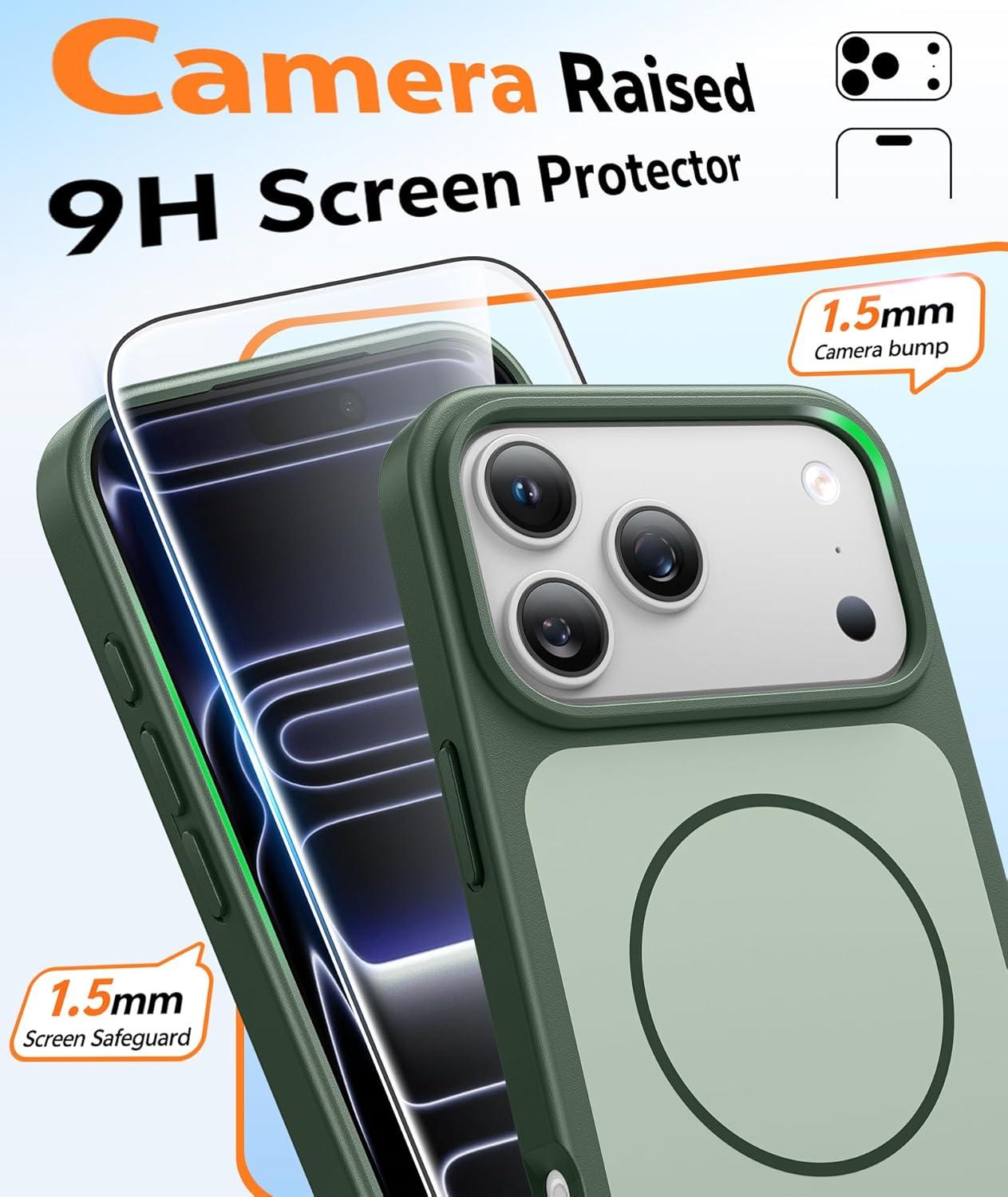 imageFNTCASE for iPhone 17 Pro Max Case Silver Compatible with Magsafe Magnetic Phone Cover with Screen Protector Military Grade Shockproof Protective DualTone Design for 17 ProMax 69 inchGreen