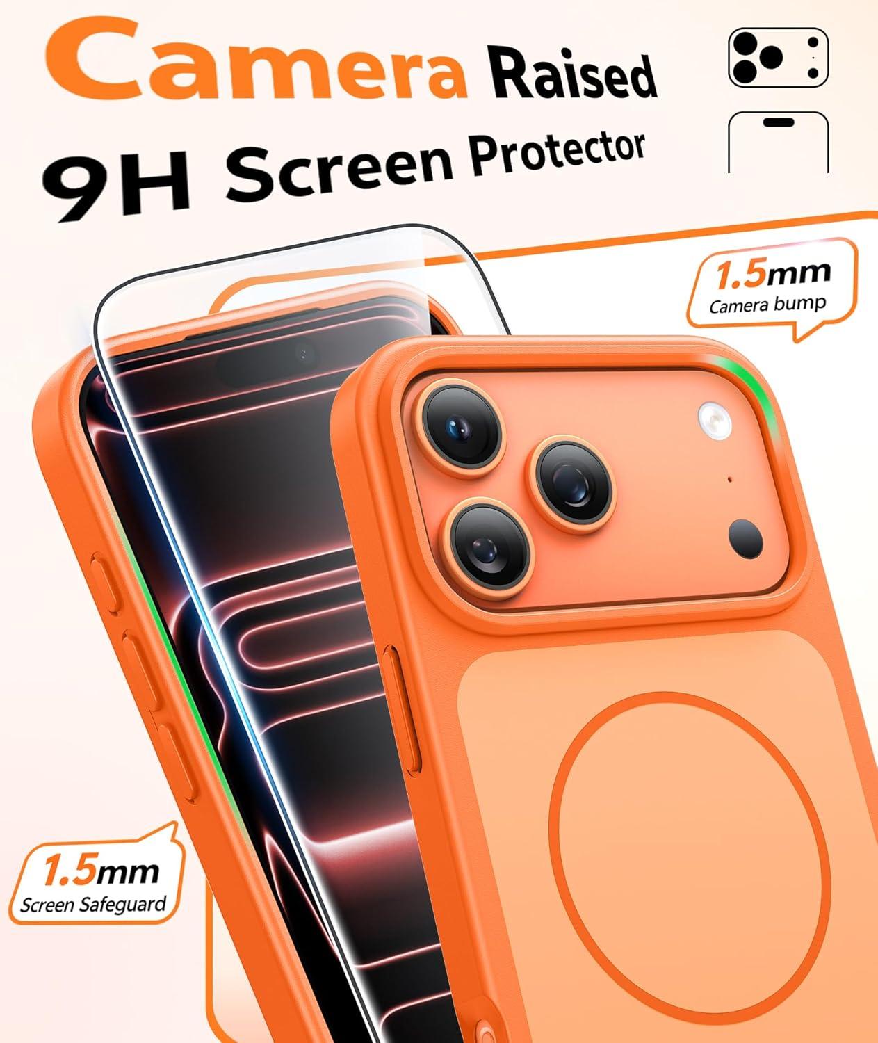 imageFNTCASE for iPhone 17 Pro Max Case Silver Compatible with Magsafe Magnetic Phone Cover with Screen Protector Military Grade Shockproof Protective DualTone Design for 17 ProMax 69 inchCosmic Orange