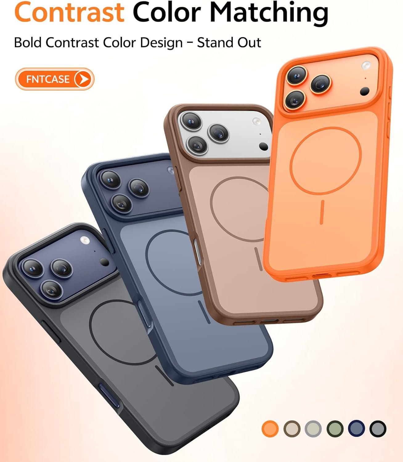 imageFNTCASE for iPhone 17 Pro Max Case Silver Compatible with Magsafe Magnetic Phone Cover with Screen Protector Military Grade Shockproof Protective DualTone Design for 17 ProMax 69 inchBrown