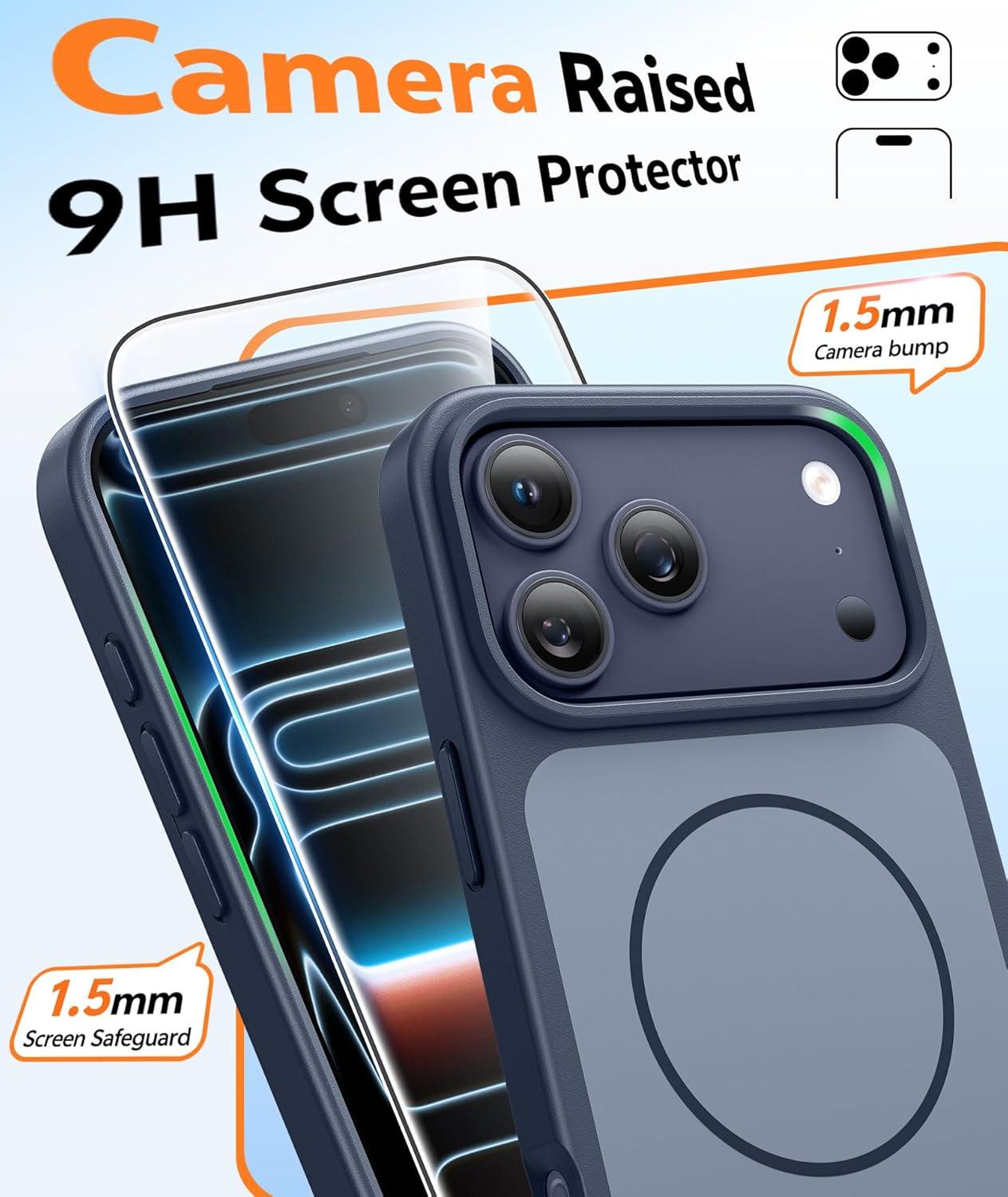 imageFNTCASE for iPhone 17 Pro Max Case Silver Compatible with Magsafe Magnetic Phone Cover with Screen Protector Military Grade Shockproof Protective DualTone Design for 17 ProMax 69 inchDeep Blue