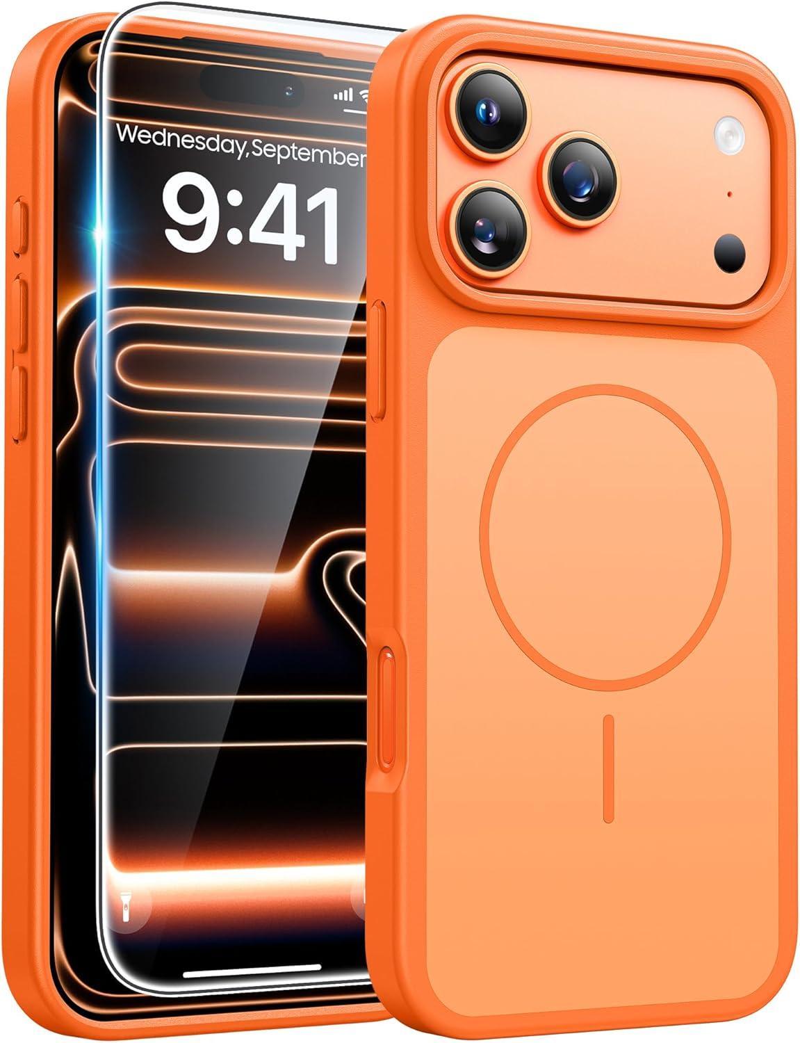 imageFNTCASE for iPhone 17 Pro Max Case Silver Compatible with Magsafe Magnetic Phone Cover with Screen Protector Military Grade Shockproof Protective DualTone Design for 17 ProMax 69 inchCosmic Orange