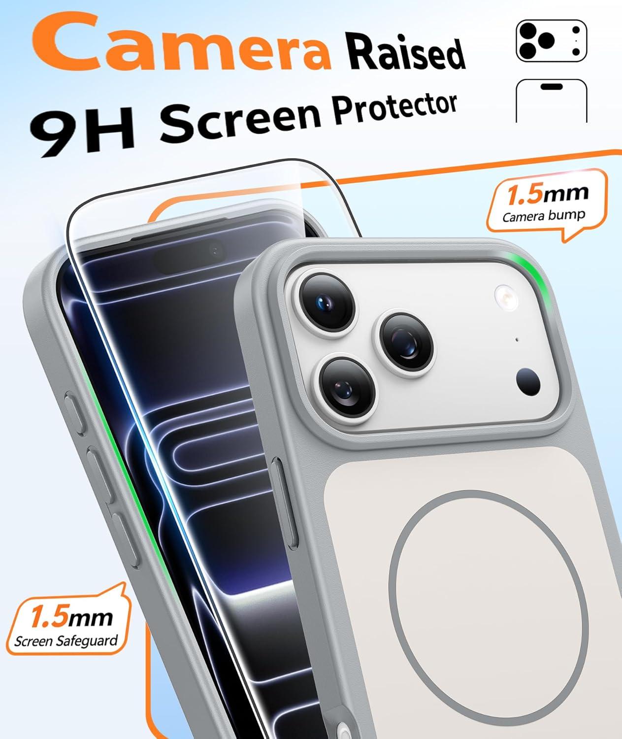 imageFNTCASE for iPhone 17 Pro Max Case Silver Compatible with Magsafe Magnetic Phone Cover with Screen Protector Military Grade Shockproof Protective DualTone Design for 17 ProMax 69 inchSilver