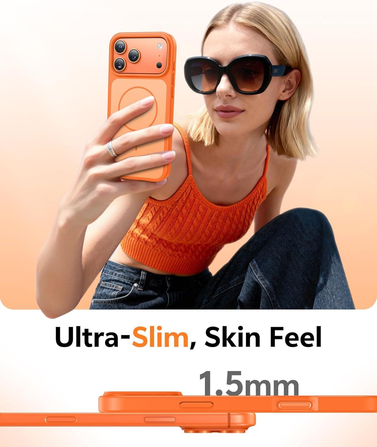 imageFNTCASE for iPhone 17 Pro Max Case Silver Compatible with Magsafe Magnetic Phone Cover with Screen Protector Military Grade Shockproof Protective DualTone Design for 17 ProMax 69 inchCosmic Orange