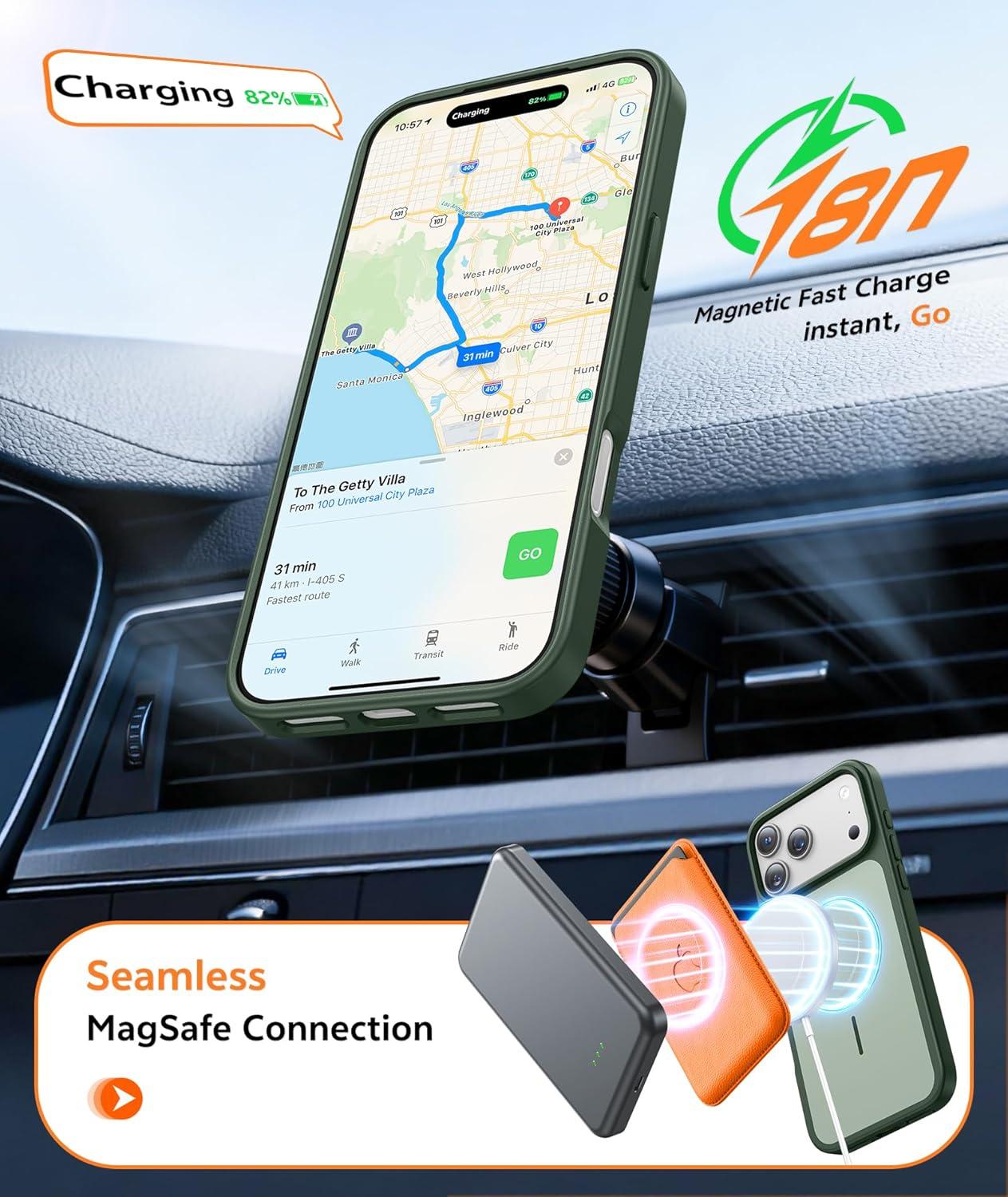imageFNTCASE for iPhone 17 Pro Max Case Silver Compatible with Magsafe Magnetic Phone Cover with Screen Protector Military Grade Shockproof Protective DualTone Design for 17 ProMax 69 inchGreen